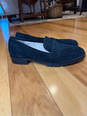 Talbots Suede Penny Loafers Black Sherpa Lined Flats Women’s 8 M